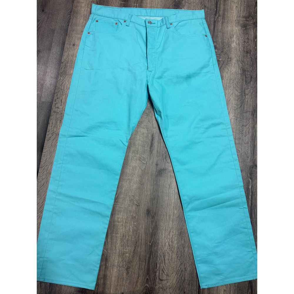 Levis 501 Original Fit Jeans Mens 40x32 Turquoise Blue Straight Leg Button Fly
